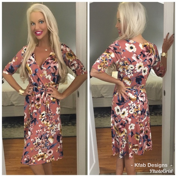 🛍LAST 1! 💕Amazing Mauve Floral Midi Dress! - Picture 2 of 3